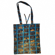 Tote bag "Lignes de cauris" en pagne wax et en toile