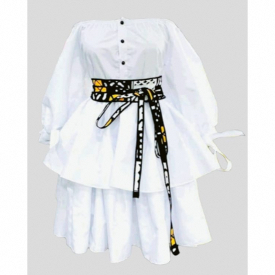 Robe avec ceinture en coton imprimé